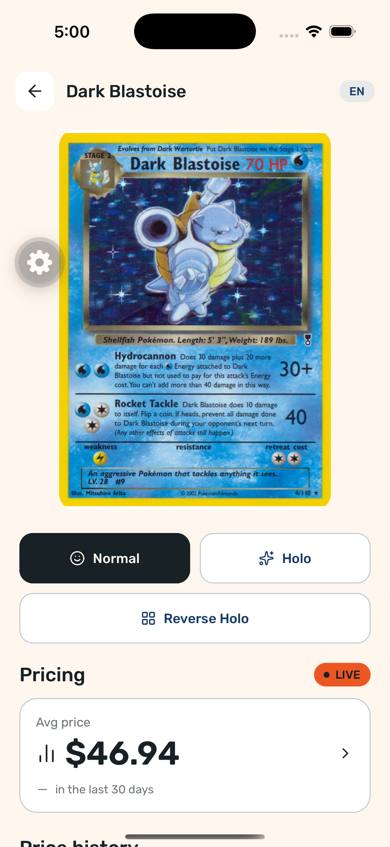 Current card result screen for Dark Blastoise